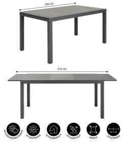 Dehner Ausziehtisch Chicago Dark, ca. B160-210/H75/T90 cm Dunkelgrau Hot