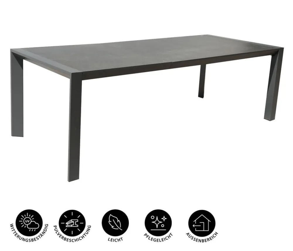 Dehner Garten-Esstische|Ausziehtische - Ausziehtisch Cleveland, ca. B160-240/H76/T101 cm Dunkelgrau