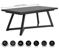 Dehner Ausziehtisch Monaco, ca. B190-250/H77/T100 cm Anthrazit Outlet
