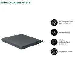 Dehner Sitzkissen|Sitzauflagen - Balkon-Sitzkissen Veneto, ca. B45/H4/T40 cm Dunkelgrau