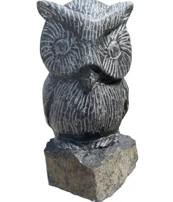 Dehner Mehr Gartendekoration|Gartenzwerge & Gartenfiguren - Basalt-Eule, ca. B14/H25/T14 cm Dunkelgrau
