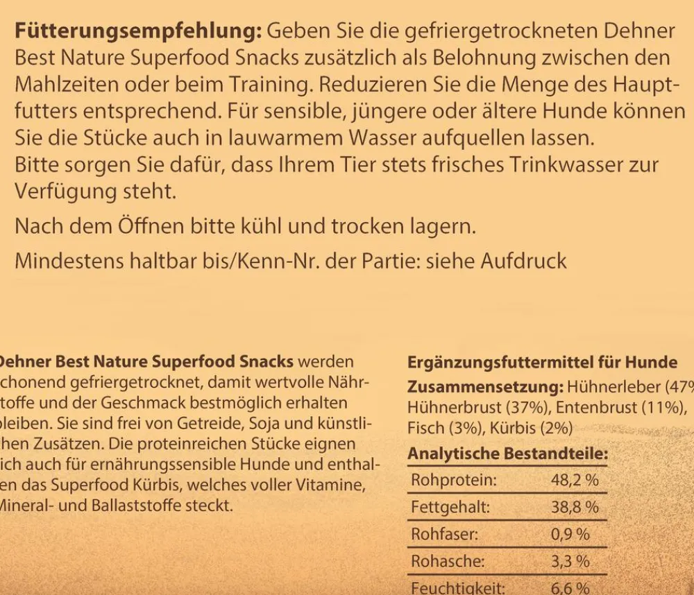Dehner Best Nature Hundeleckerlies - Hundesnack Superfood Huhn mit Kürbis