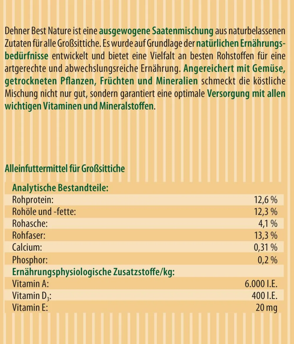Dehner Best Nature Vogelfutter & Snacks - Vogelfutter für Großsittiche, 2,5 kg