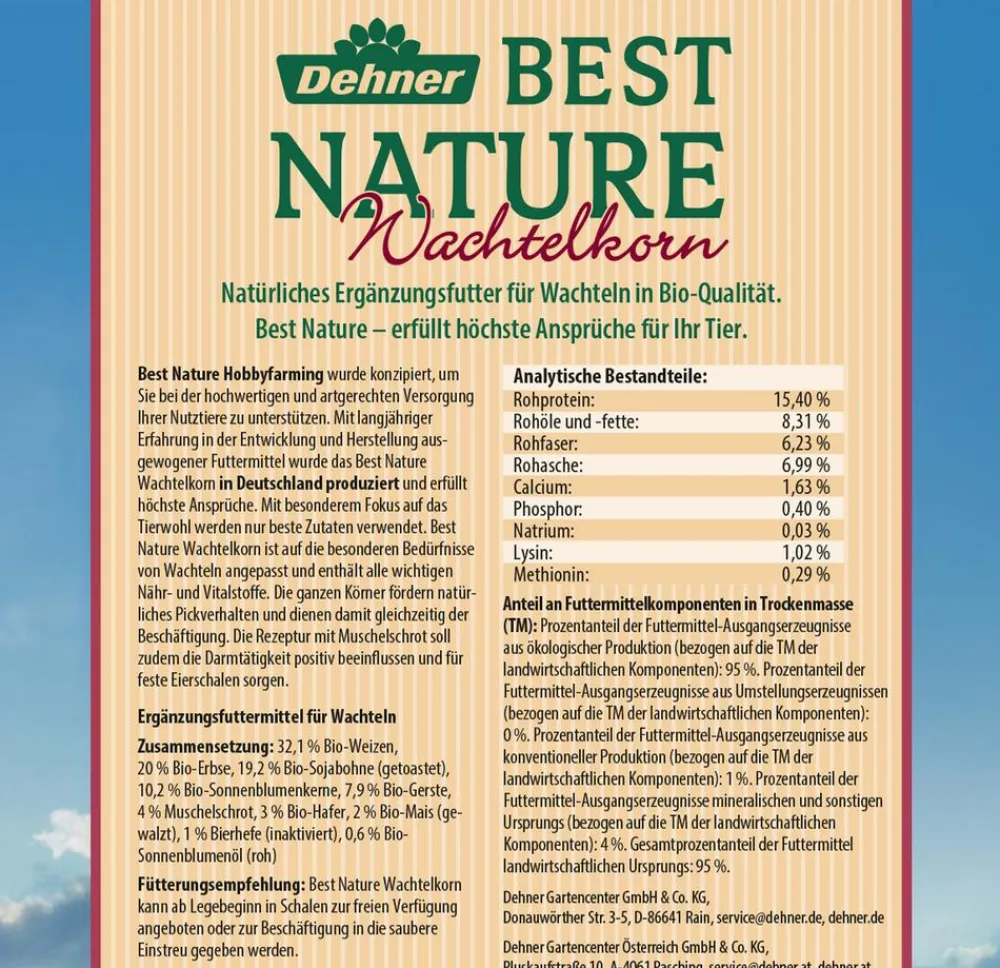 Dehner Best Nature Bauernhof Zubehör - Wachtelfutterergänzung Bio Wachtelkorn