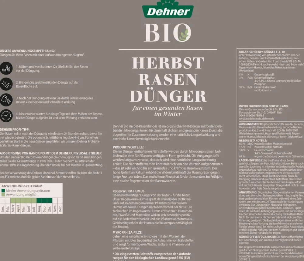 Dehner Bio Rasendünger - Herbstrasendünger, 10,05 kg