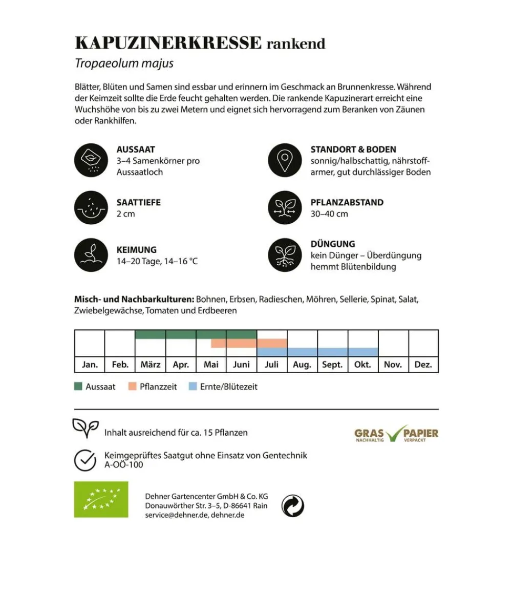 Dehner Bio Blumensamen > -Saatgut Kapuzinerkresse, rankend