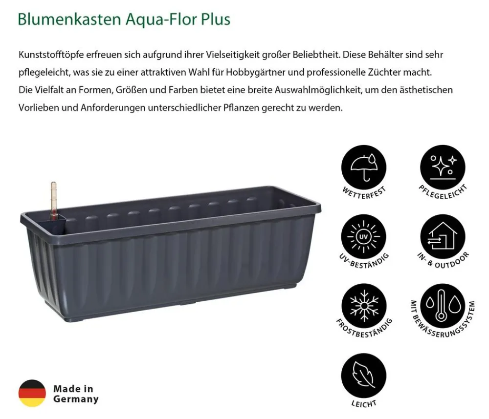 Dehner Blumenkasten Aqua-Flor Plus mit Bewässerungssystem, eckig Dunkelgrau Hot