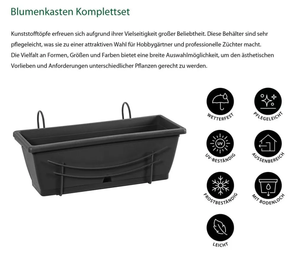 Dehner Pflanzkübel & Blumenkästen > Blumenkasten-Komplettset inkl. Bewässerung und Untersetzer, ca. B 50/H19/T17 cm