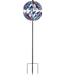 Dehner Windspiele & Gartenstecker - Eisen-Windrad Globe, ca. H186 cm Blau