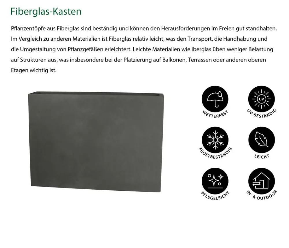 Dehner Pflanzkübel & Blumenkästen - Fiberglas-Kasten, rechteckig, , ca. B118/H85/T26 cm Grau
