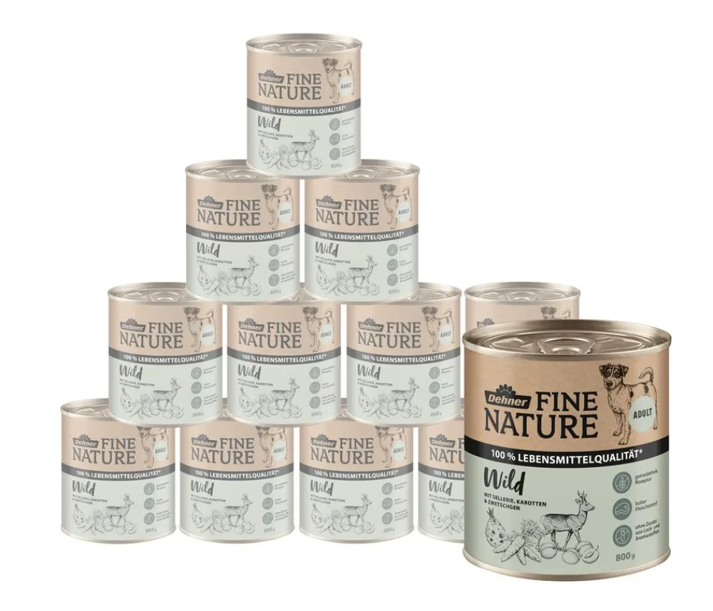 Dehner Fine Nature Nassfutter Hund > Nassfutter für Hunde Adult, Wild mit Sellerie, Karotten & Zwetschgen