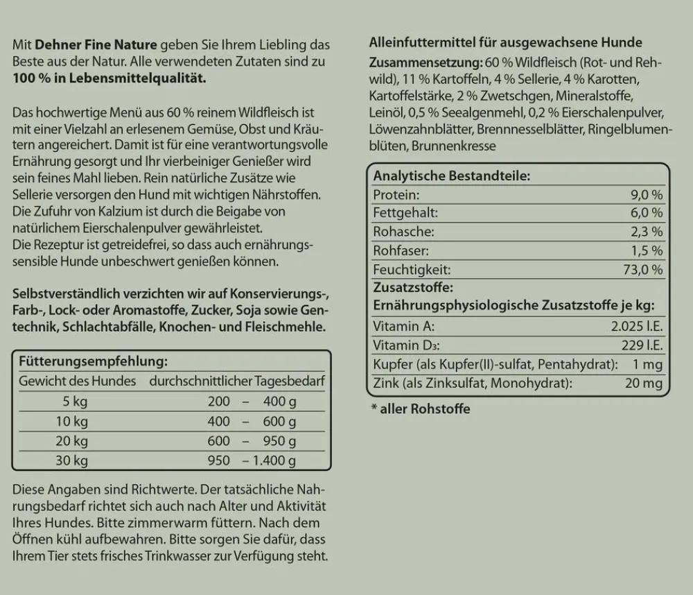 Dehner Fine Nature Nassfutter für Hunde Adult, Wild mit Sellerie, Karotten & Zwetschgen