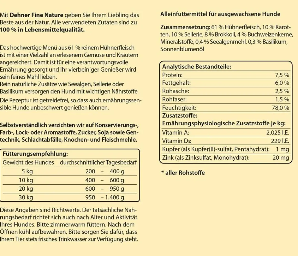 Dehner Fine Nature Nassfutter für Hunde Adult, Huhn mit Karotten, Brokkoli & Basilikum Online