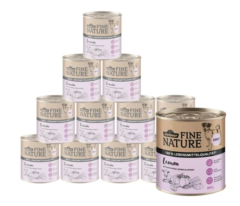 Dehner Fine Nature Nassfutter Hund - Nassfutter für Hunde Adult, Lamm mit Kartoffeln, Kürbis & Spinat