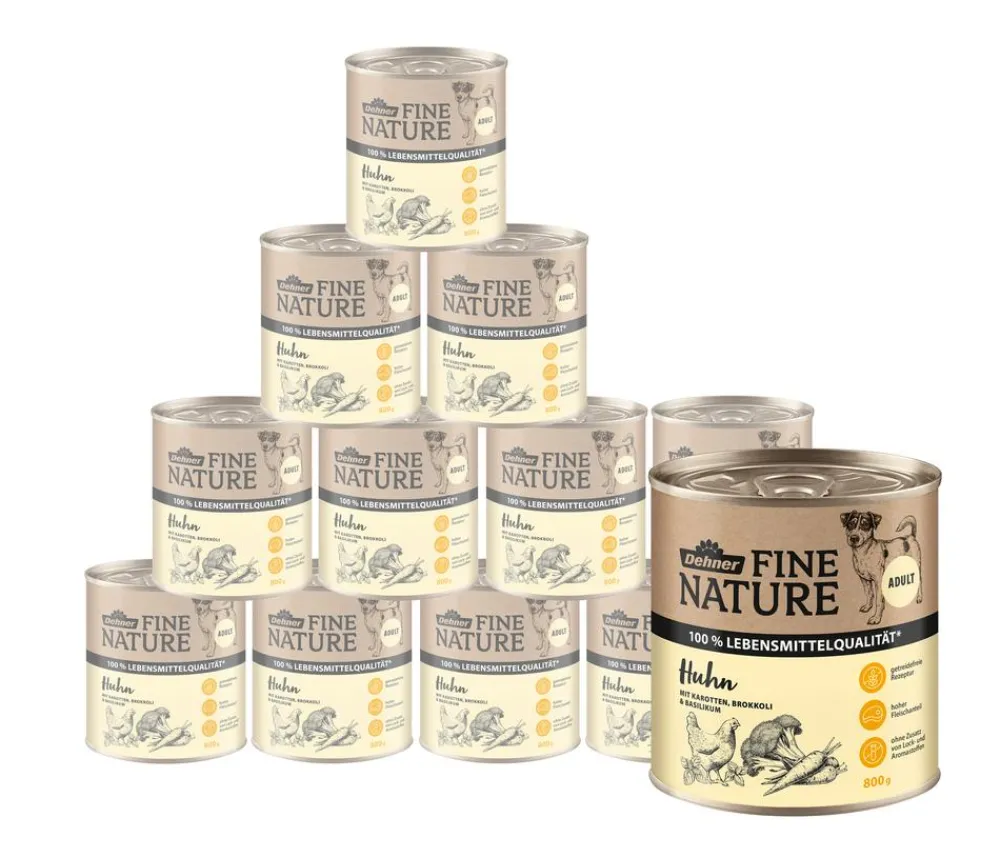 Dehner Fine Nature Nassfutter Hund - Nassfutter für Hunde Adult, Huhn mit Karotten, Brokkoli & Basilikum