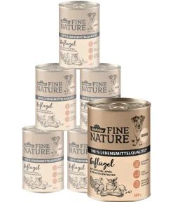 Dehner Fine Nature Nassfutter Hund - Nassfutter für Hunde Junior, Geflügel mit Zucchini, Apfel & Eierschalenpulver