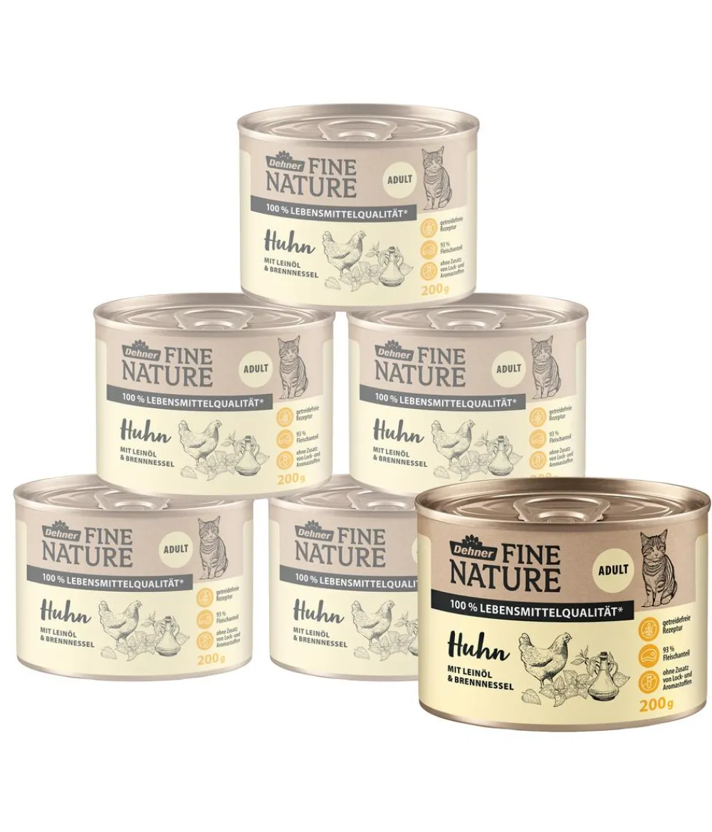 Dehner Fine Nature Nassfutter für Katzen Adult, Huhn mit Leinöl & Brennnessel New