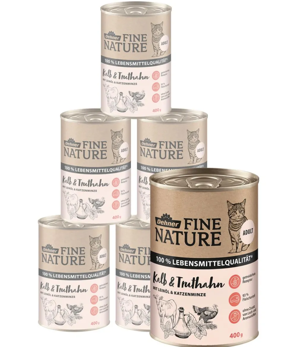 Dehner Fine Nature Nassfutter für Katzen Adult, Kalb & Truthahn mit Leinöl & Katzenminze Best