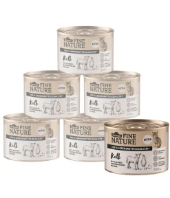 Dehner Fine Nature Nassfutter Katze - Nassfutter für Katzen Kitten, Kalb mit Lachsöl & Eierschalenpulver
