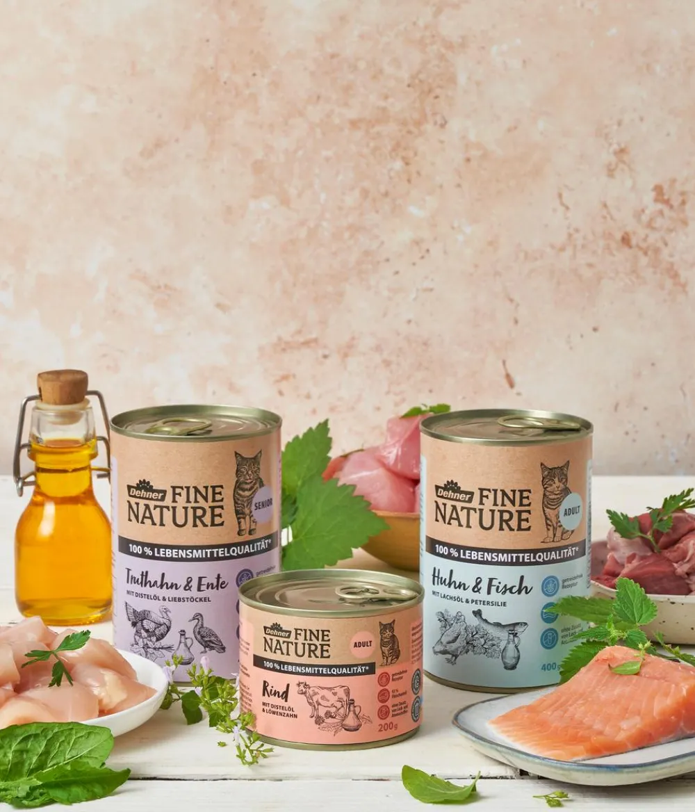 Dehner Fine Nature Nassfutter Katze - Nassfutter für Katzen Adult, Rind mit Distelöl & Löwenzahn