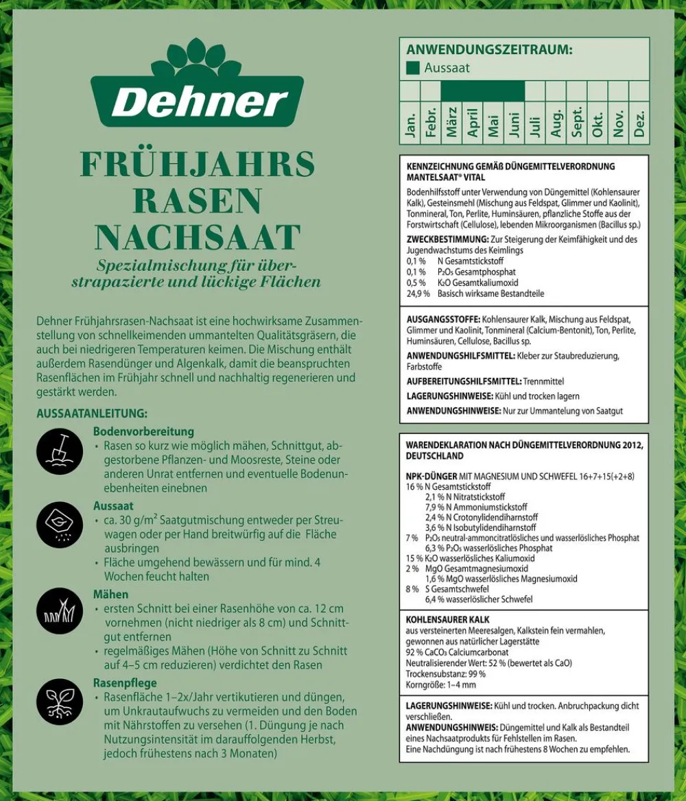Dehner Rasensamen - Frühjahrsrasen-Nachsaat, 750 g
