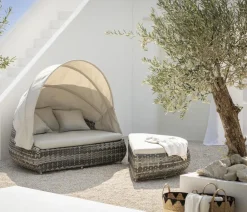 Dehner Loungemöbel|Sonneninseln > Gartenmöbel Daybed Tulum, mit Faltdach und Polstern, 179 x 163 x 220 cm (B/H/T), Liegefläche 146 x 179 cm, Aluminium / Polyester / Kunststoffgeflecht,