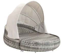Dehner Loungemöbel|Sonneninseln > Gartenmöbel Daybed Tulum, mit Faltdach und Polstern, 179 x 163 x 220 cm (B/H/T), Liegefläche 146 x 179 cm, Aluminium / Polyester / Kunststoffgeflecht,