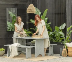 Dehner Esstisch-Gruppen|Gartenmöbel-Sets - Gartenmöbel-Set aus Granit, 3-teilig Grau