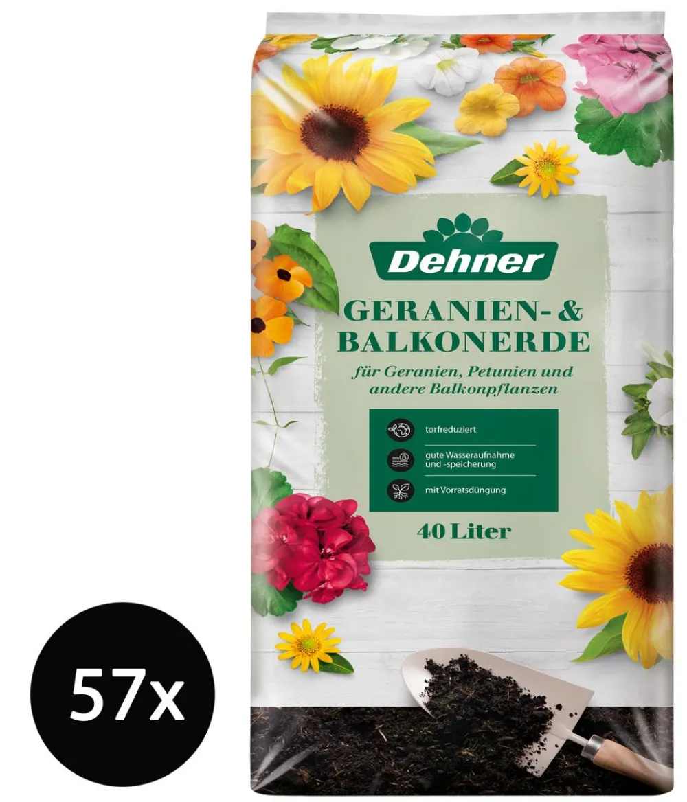 Dehner Blumenerde - Geranien- & Balkonerde, 57 x 40 Liter
