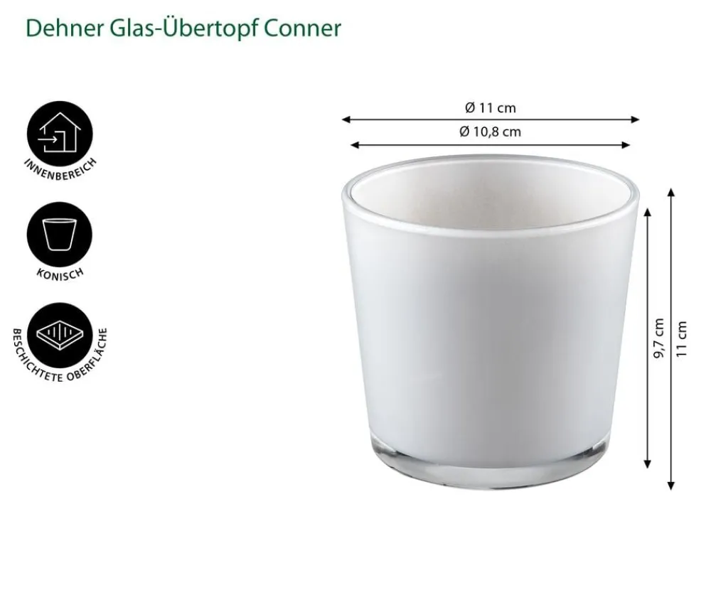Dehner Glas-Übertopf Conner, konisch Hellgrau New