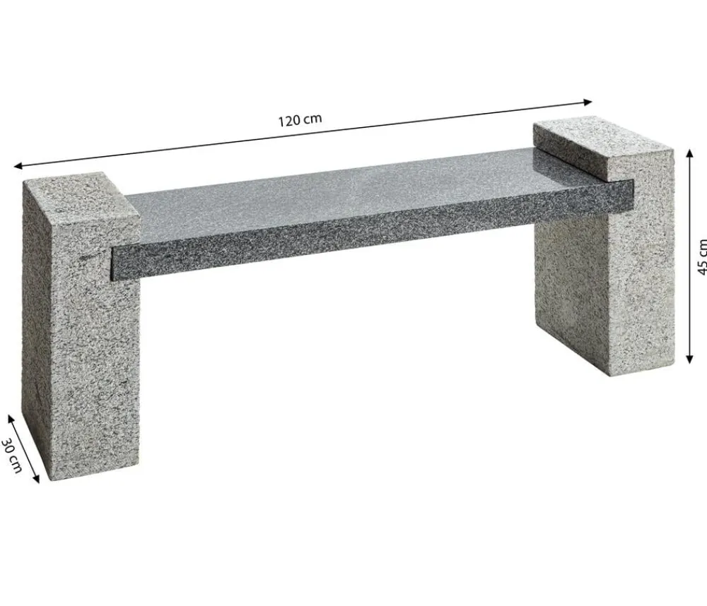 Dehner 2-Sitzer Gartenbänke|Gartenbänke Stein > Granit-Gartenbank, ca. B120/H45/T30 cm, grau