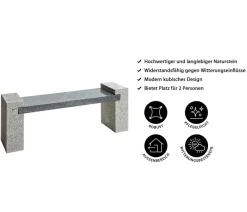 Dehner 2-Sitzer Gartenbänke|Gartenbänke Stein > Granit-Gartenbank, ca. B120/H45/T30 cm, grau