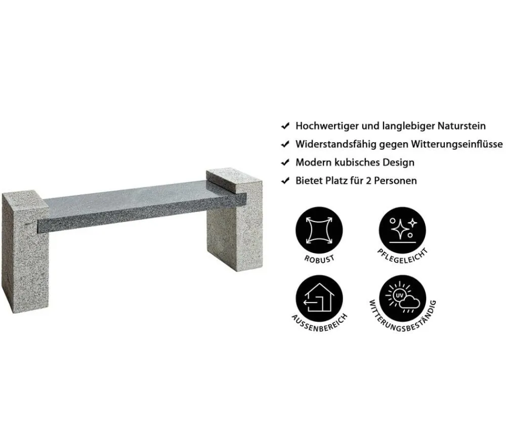 Dehner 2-Sitzer Gartenbänke|Gartenbänke Stein > Granit-Gartenbank, ca. B120/H45/T30 cm, grau