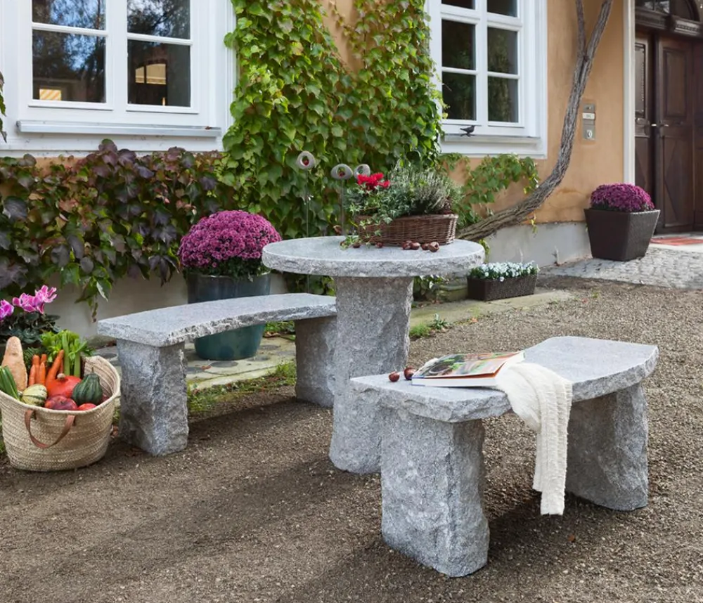 Dehner 2-Sitzer Gartenbänke|Gartenbänke Stein - Granit-Gartenbank, gebogen, 2-Sitzer Grau