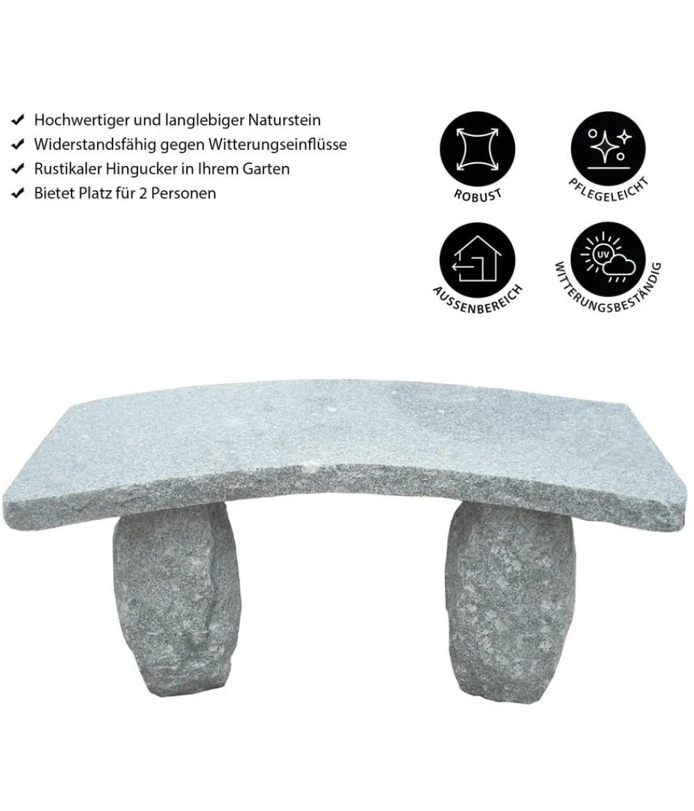 Dehner 2-Sitzer Gartenbänke|Gartenbänke Stein - Granit-Gartenbank, gebogen, 2-Sitzer Grau