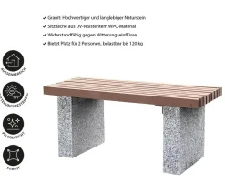 Dehner Granit-Gartenbank, 2-Sitzer Grau Hot