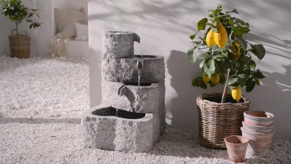 Dehner Gartenbrunnen > Granit-Gartenbrunnen Wasserfall, ca. H65 cm