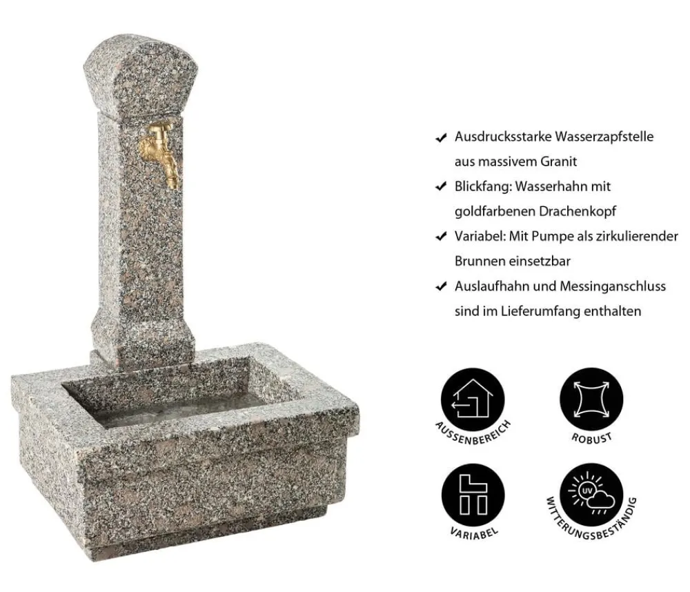 Dehner Gartenbrunnen - Granit-Gartenbrunnen Linz, ca. B62/H100/T46 cm Grau