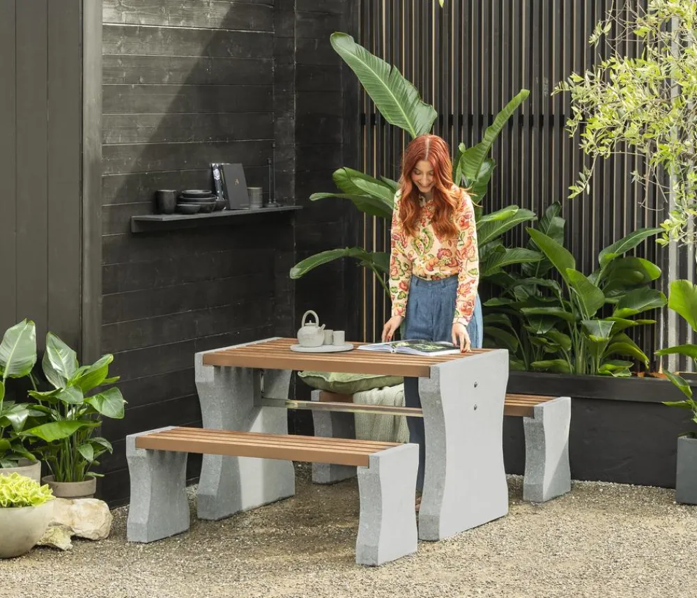Dehner Esstisch-Gruppen|Gartenmöbel-Sets > Granit-Gartenmöbelset, ca. B120 cm