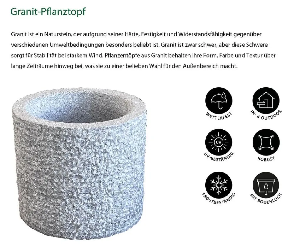 Dehner Granit-Pflanztopf, rund, Grau Outlet