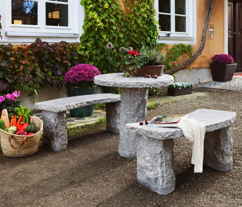 Dehner Granit-Tisch, rund, ca. Ø75/H75 cm Grau Discount
