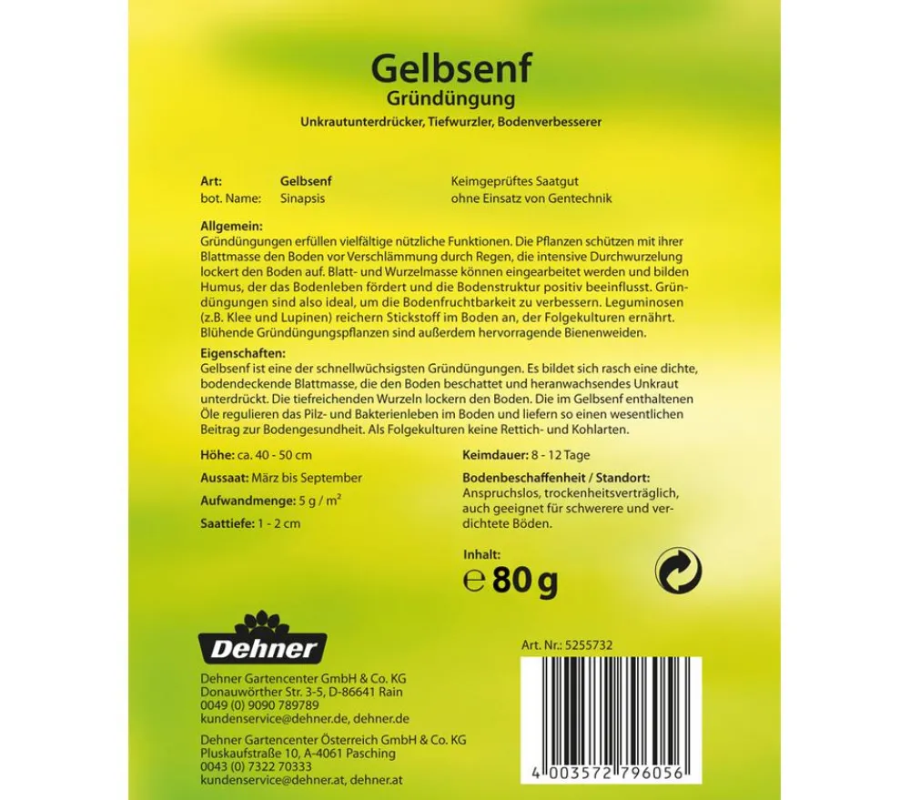 Dehner Gründüngung senf, 80 g Gelb Clearance