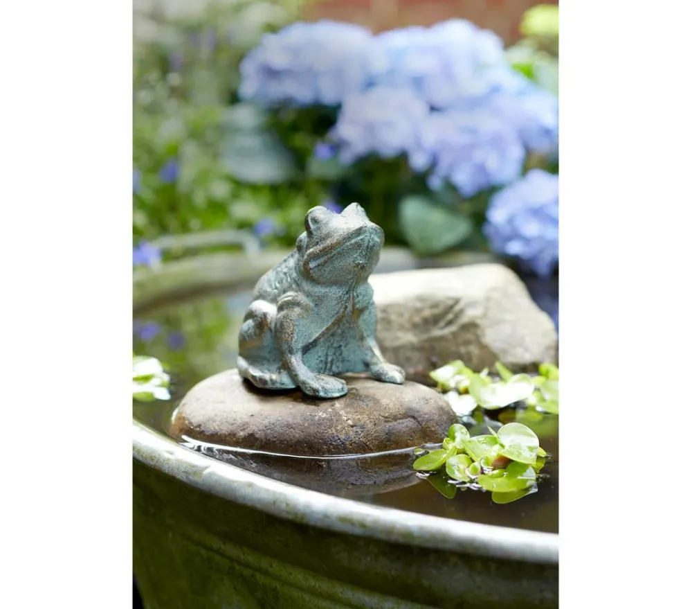 Dehner Gartenzwerge & Gartenfiguren - Gusseisen Frosch Antik, 11,5 x 10,5 x 12,5 cm Braun