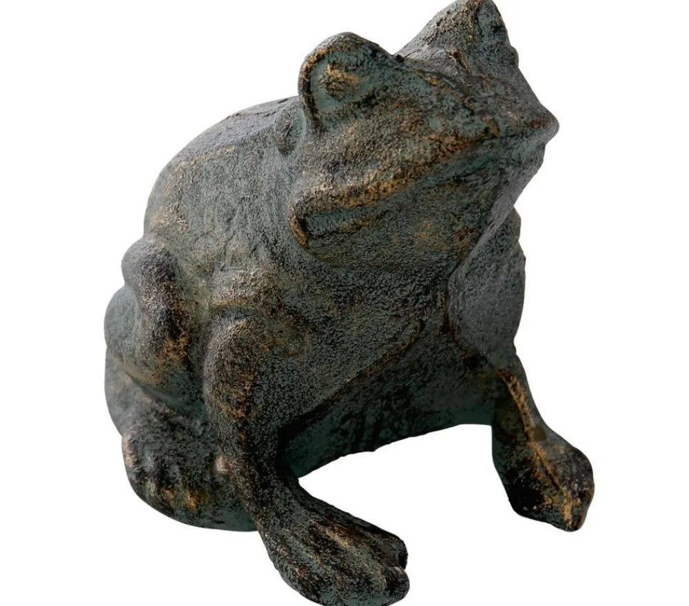Dehner Gartenzwerge & Gartenfiguren - Gusseisen Frosch Antik, 11,5 x 10,5 x 12,5 cm Braun