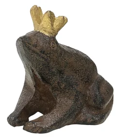Dehner Mehr Gartendekoration|Gartenzwerge & Gartenfiguren - Gusseisen-Froschkönig, ca. B6,5/H6,5/T5,5 cm, braun-