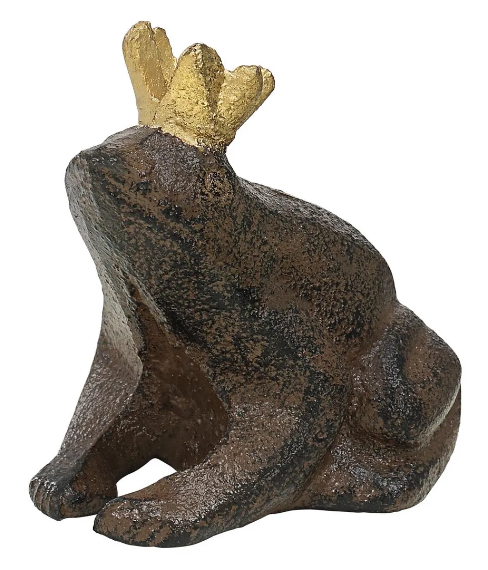 Dehner Mehr Gartendekoration|Gartenzwerge & Gartenfiguren - Gusseisen-Froschkönig, ca. B6,5/H6,5/T5,5 cm, braun-