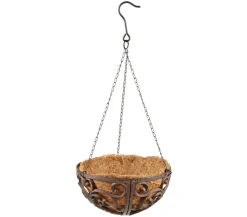 Dehner Blumenampeln & -Schalen > Gusseisen-Hängeampel Katalonien mit Kokoseinlage, rund, rost, ca. Ø30/H15 cm