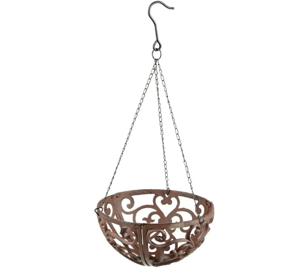 Dehner Blumenampeln & -Schalen > Gusseisen-Hängeampel Katalonien mit Kokoseinlage, rund, rost, ca. Ø30/H15 cm