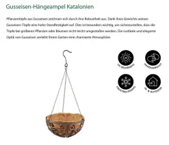 Dehner Blumenampeln & -Schalen > Gusseisen-Hängeampel Katalonien mit Kokoseinlage, rund, rost, ca. Ø30/H15 cm
