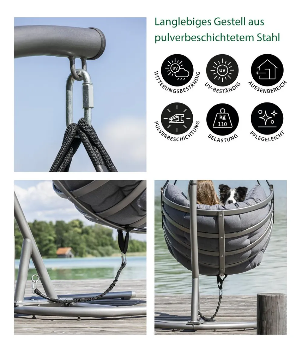 Dehner Loungesessel|Hängestühle & -Sessel - Hängesessel Chicago, ca. B110/H196/T107,5 cm Grau